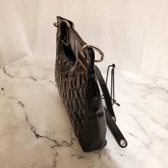 HOBO Gorgeous Black Patent Quilted Pattern Leather Shoulder Bag & Clutch/Handbag - Picture 6 of 11